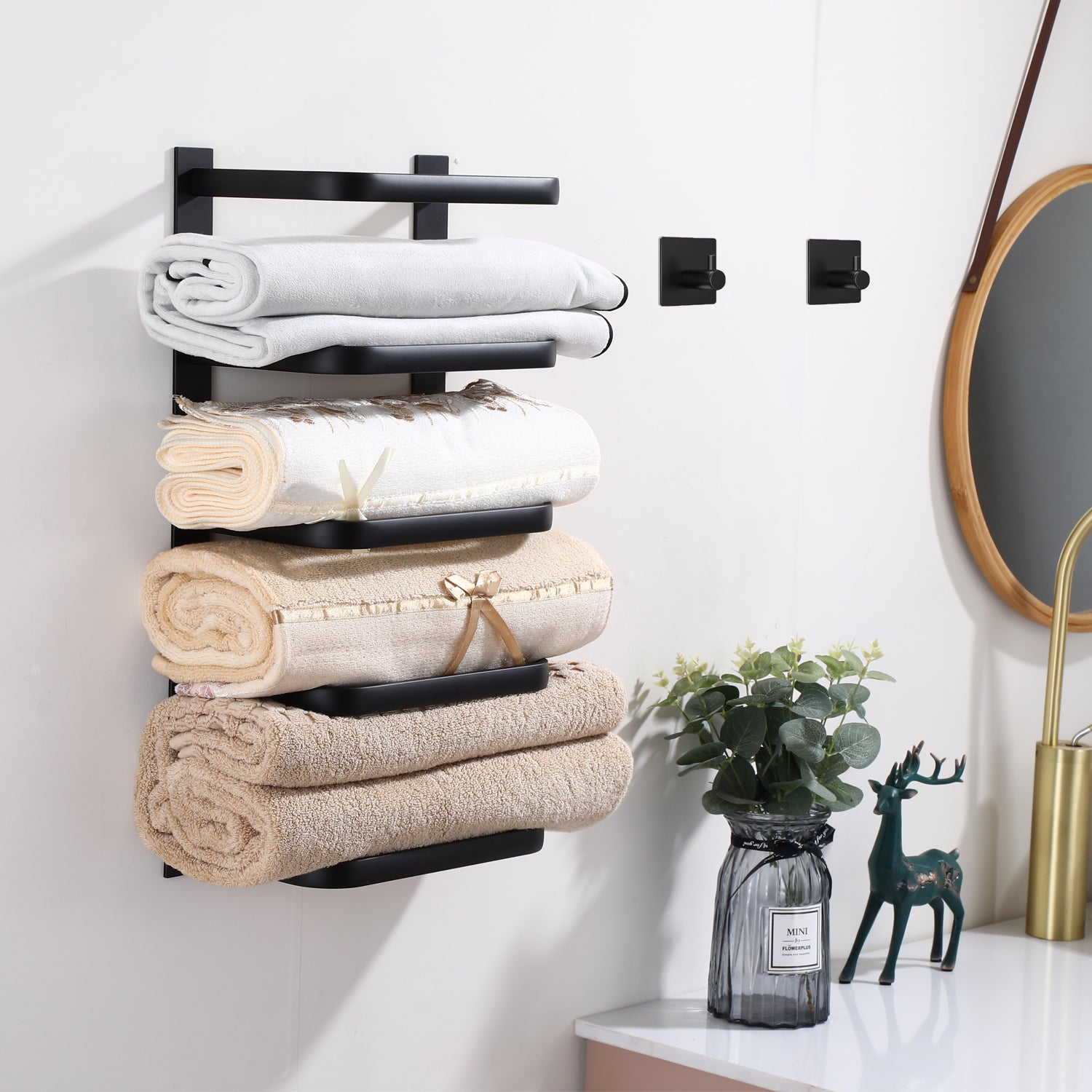 Fünfschichtige Handtuchhalter ohne bohren mit zwei Handtuchhaken